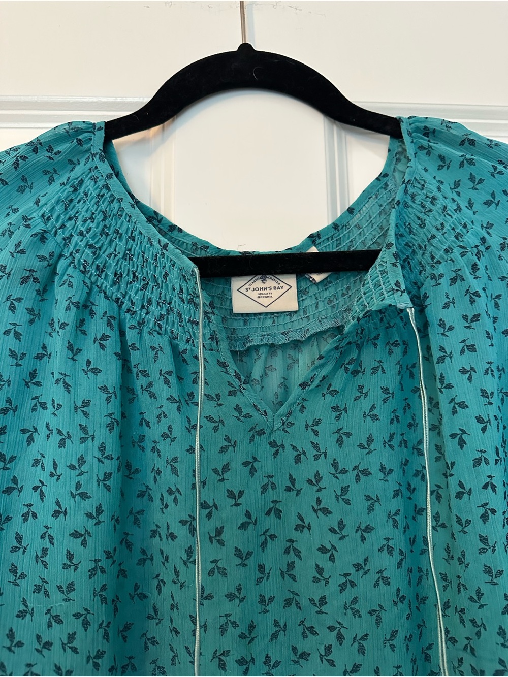 St. John's Bay Teal Floral Peasant Blouse - Picture 3 of 4